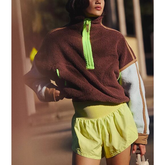 FP Movement by Free People Sweaters - Mountain High Colorblock Half Zip Fleece Color: Cocoa Sky Combo